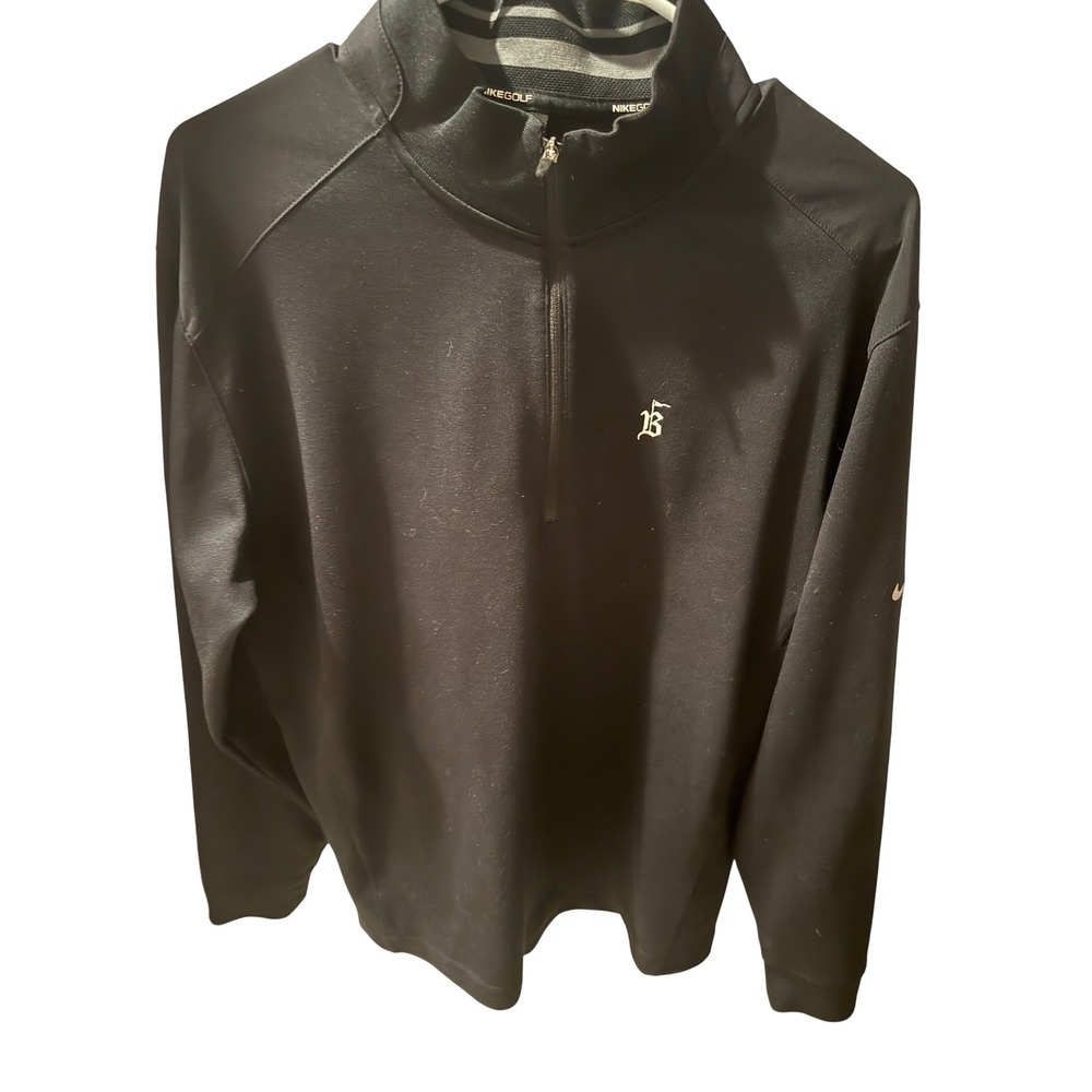 Nike Golf Tour Performance Dri-FIT Quarter‎ Zip Pullover Black Mens Large B Logo